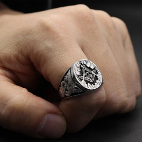 Master Mason Blue Lodge Ring - Motif Sterling Silver - Bricks Masons