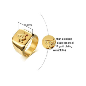 Master Mason Blue Lodge Ring - Square Compass G Gold Color - Bricks Masons