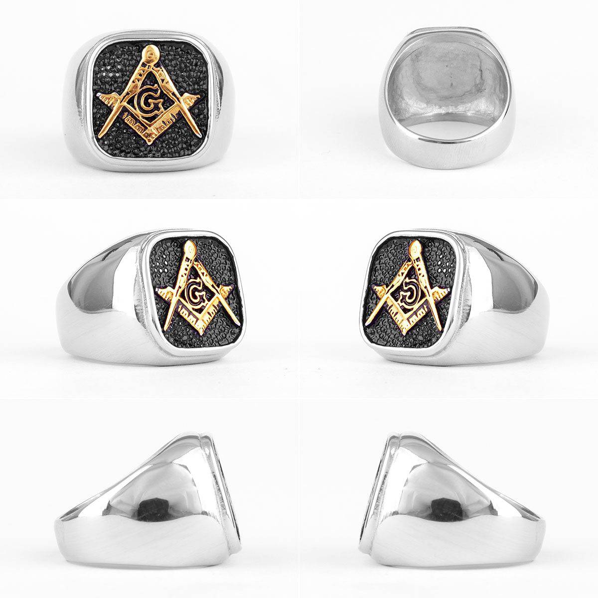 Master Mason Blue Lodge Ring - Square & Compass G High Quality Stainless Steel - Bricks Masons