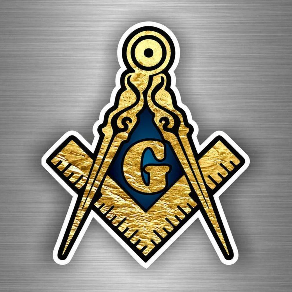 Master Mason Blue Lodge Sticker Decal - Golden Square & Compass G - Bricks Masons