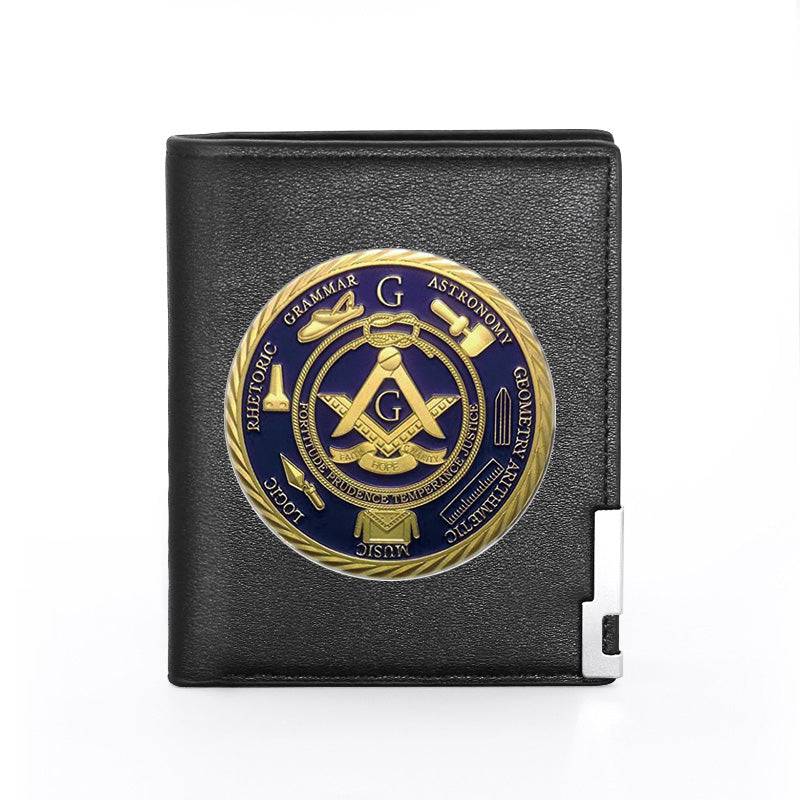 Master Mason Blue Lodge Wallet - Round Design Square & Compass G - Bricks Masons