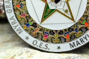 OES Car Emblem - Myra Grand Chapter Youth Fraternities Round Medallion - Bricks Masons