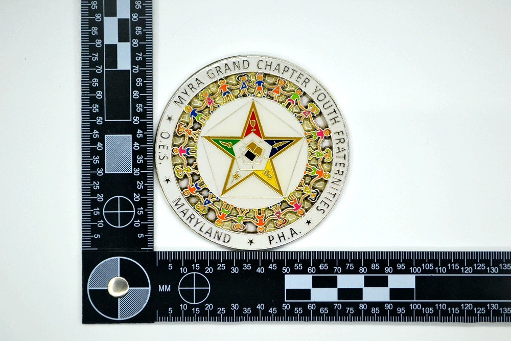 OES Car Emblem - Myra Grand Chapter Youth Fraternities Round Medallion - Bricks Masons