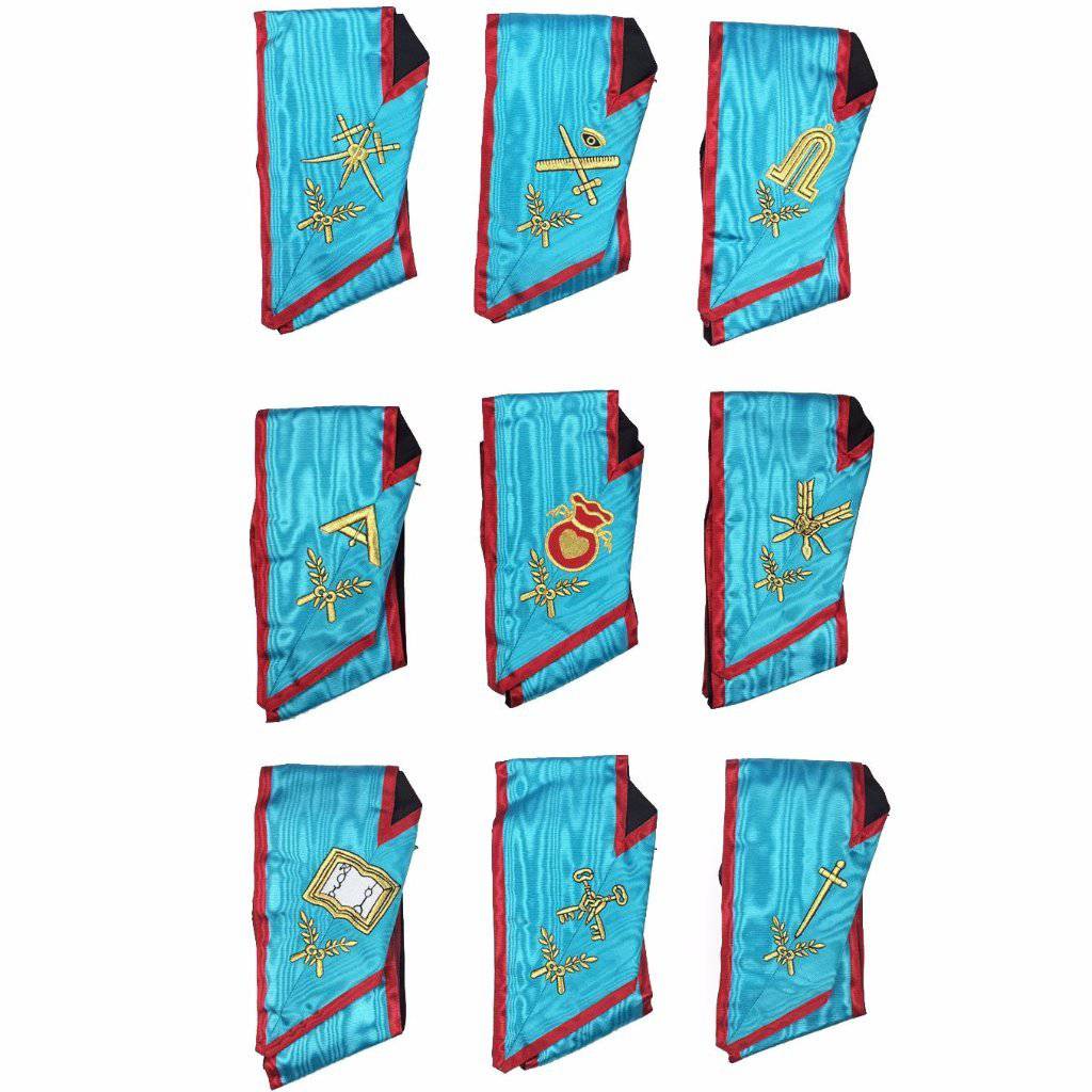 Officers Memphis Misraim French Regulation Officer Collar Set - Turquoise Machine Embroidery - Bricks Masons