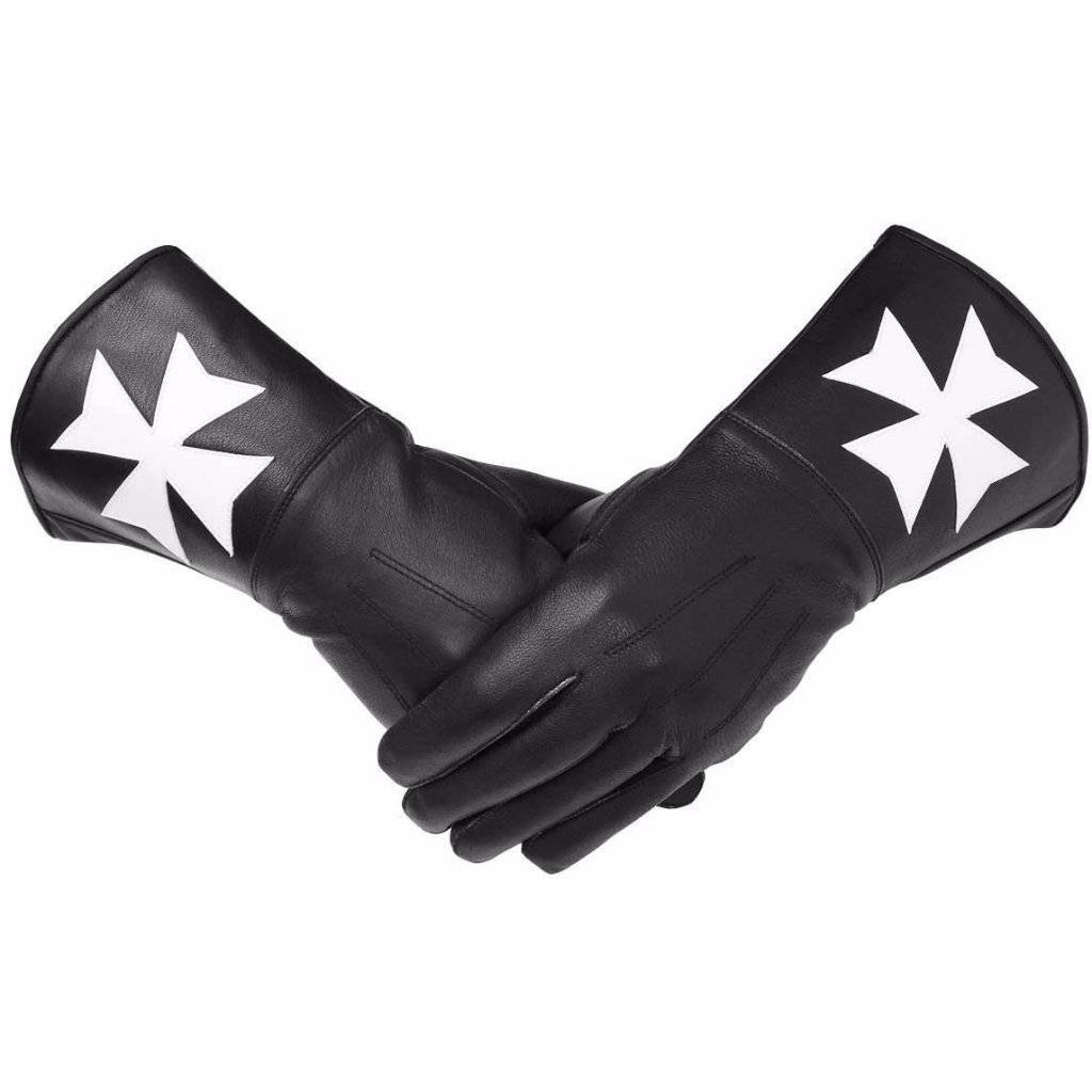 Order of Malta Gauntlet - Black Leather with White Maltese Cross - Bricks Masons