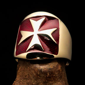 Order of Malta Ring - Red & Gold Solid Brass With Cross