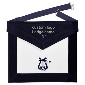 Organist Blue Lodge Officer Apron - Navy Velvet With Silver Embroidery Thread - Bricks Masons