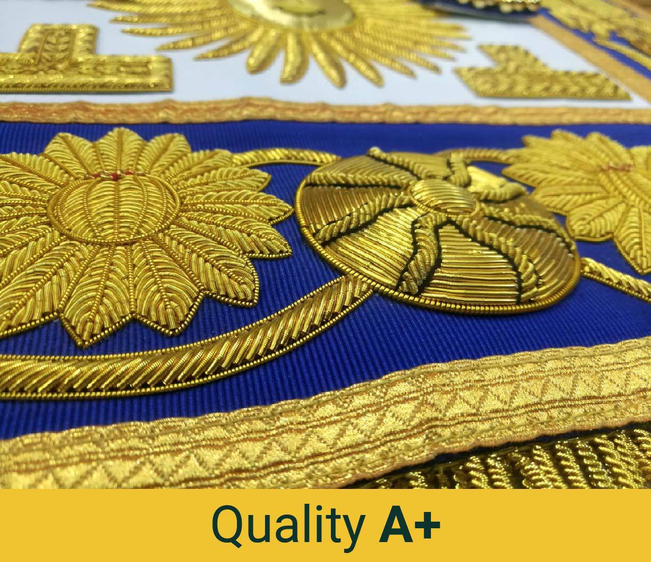 Past Grand Master Blue Lodge Apron - Blue Gold Hand Embroidery - Bricks Masons