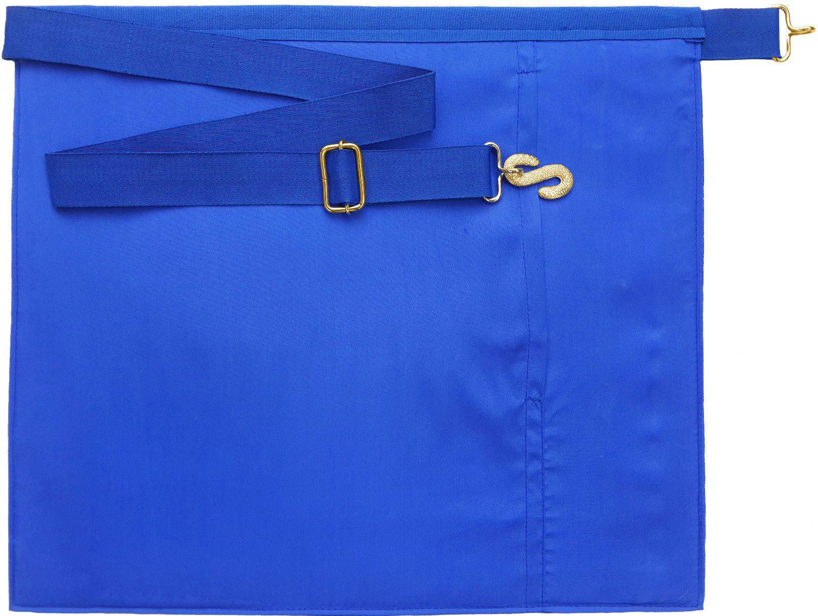 Past Master Blue Lodge Apron - Blue Grosgrain with Gold Hand Embroidery - Bricks Masons