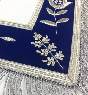 Past Master Blue Lodge Apron - Royal Blue Velvet with Silver Fringe - Bricks Masons