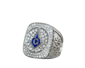 Master Mason Blue Lodge Ring - Prince Hall White Gold Plated - Bricks Masons