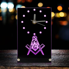 Master Mason Blue Lodge Clock - Compass and Square G LED (Various Colors)