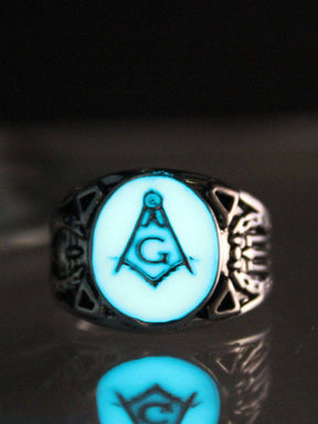 Master Mason Blue Lodge Ring - Luminous Glowing Square & Compass G