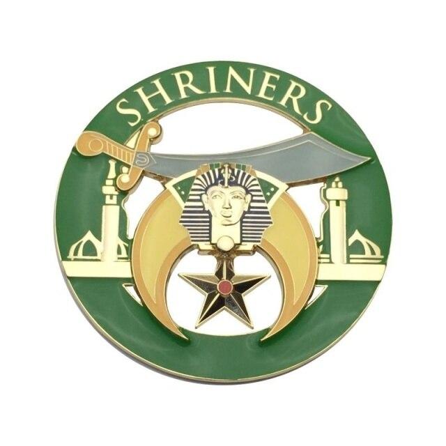 Shriners Car Emblem - 3" Minarets (White/Red/Green) Medallion