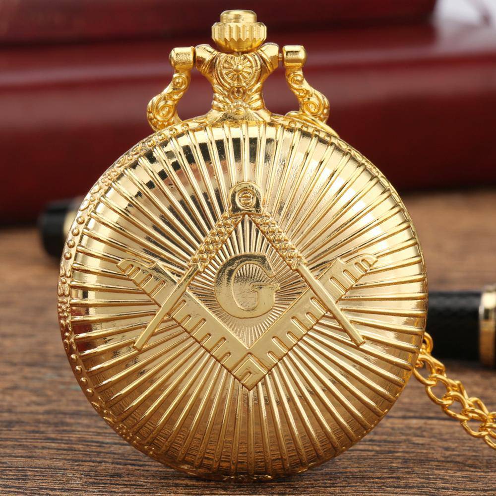 Master Mason Blue Lodge Pocket Watch - Square Compass G Gold