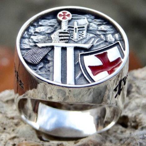 Knights Templar Commandery Ring - Red Armor Shield Crusader Cross