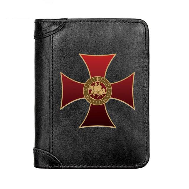 Knights Templar Commandery Wallet - Genuine Leather Red Cross (Black/Brown/Coffee)