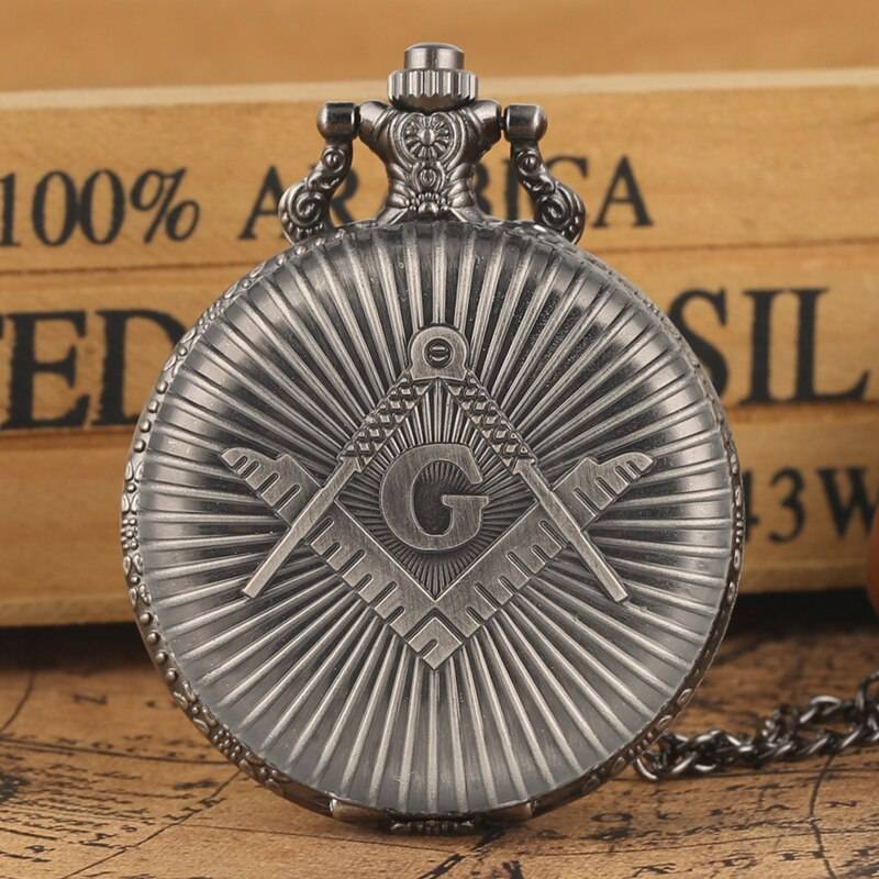 Master Mason Blue Lodge Pocket Watch - Retro Square and Compass G Quartz Silver