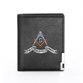 Master Mason Blue Lodge Wallet - Faith Hope Charity Black and Brown