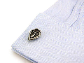 Knights Templar Commandery Cufflink - White Gold Electroplated Cross Shield