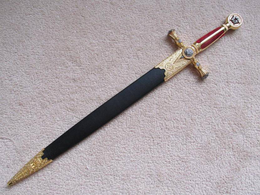 Fellowcraft Blue Lodge Sword - Square Compass Gold Ceremonial Knife W/ Sheath 25.3"