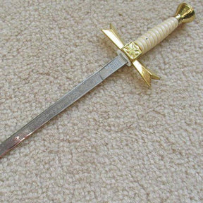 Knights Templar Commandery Dagger - Gold Sable Fornitura Knob Ceremony Sword Knife W/ Scabbard Stand 12"