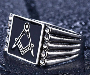 Master Mason Blue Lodge Ring - Silver Cubic Zirconia