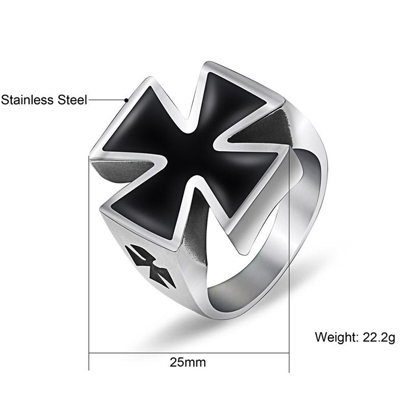 Knights Templar Commandery Ring - 25mm Stainless Steel Black Cross