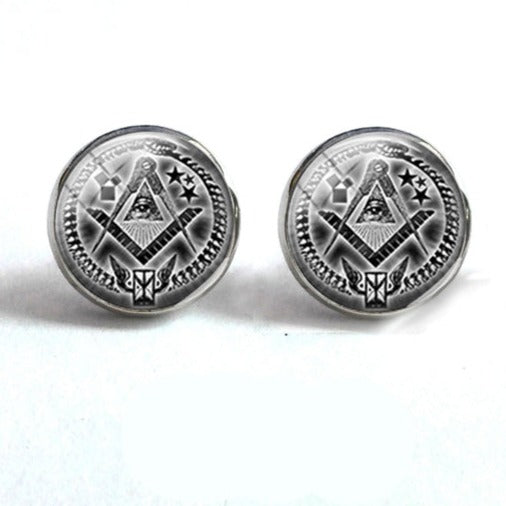 Master Mason Blue Lodge Earring - Round (Multiple Variants) - Bricks Masons