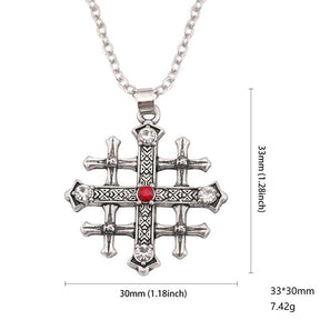 Knights Templar Commandery Necklace - Jerusalem Cross Medieval Red Crystal