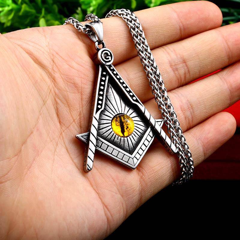 Master Mason Blue Lodge Necklace - Yellow Eye Stainless Steel