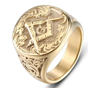 Master Mason Blue Lodge Ring - Square Compass G Motif Gold Color