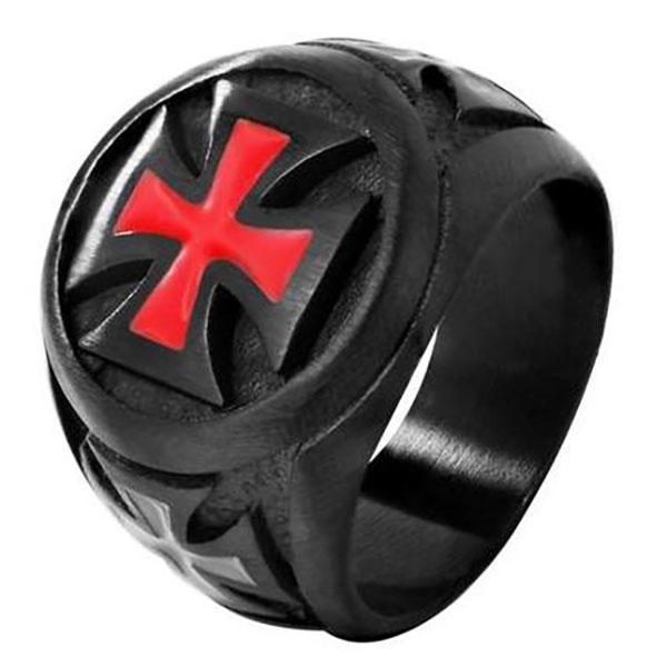 Knights Templar Commandery Ring - Black Tone Red Cross