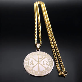 Red Cross Of Constantine Necklace - Stainless Steel Round Pendant - Bricks Masons