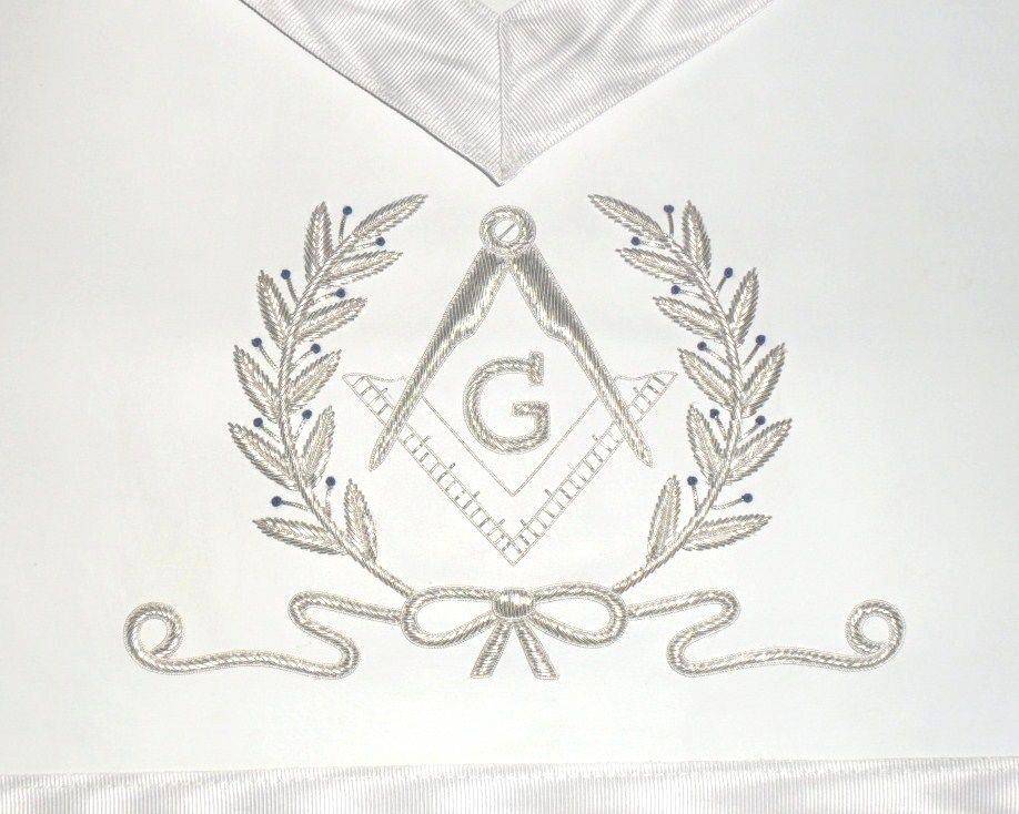 Master Mason Blue Lodge Apron - White Hand Embroidered