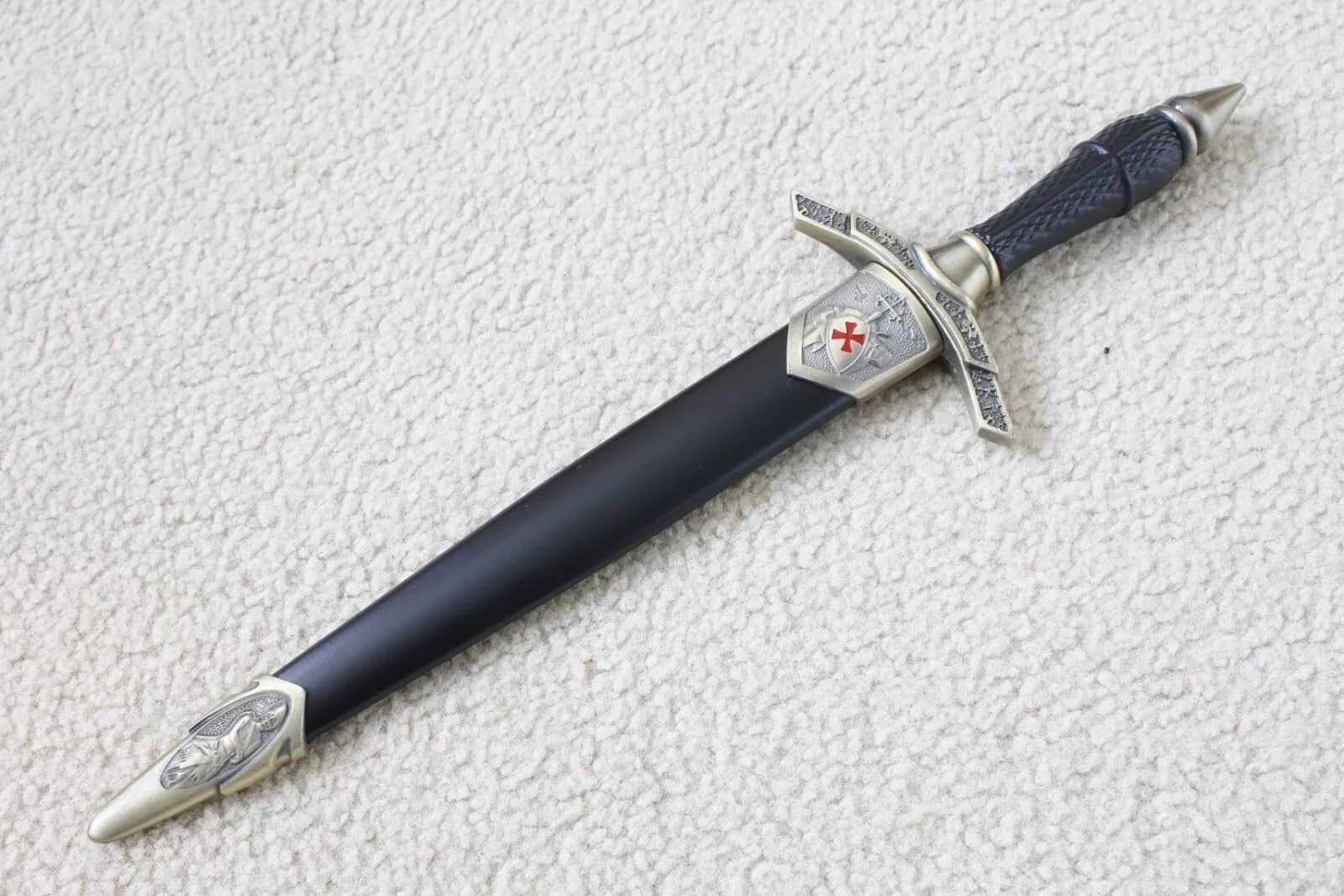 Knights Templar Sword - Brass Red Cross Crusader Shield With Black Scabbard (15.6") - Bricks Masons