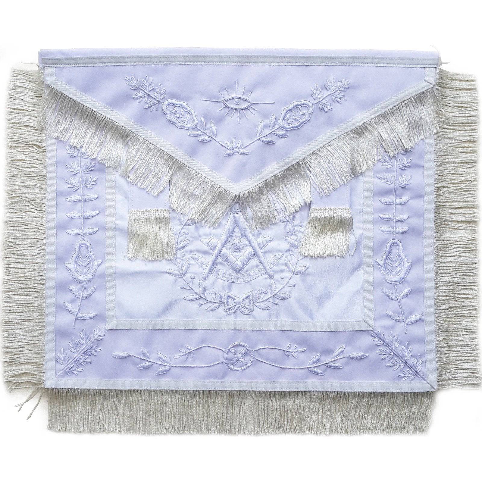 Past Master Blue Lodge Apron - All White with Fringe Tassels