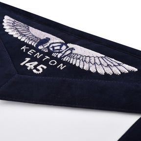 Senior Warden Blue Lodge Officer Apron - Kenton Lodge Navy Velvet With Silver Embroidery Thread - Bricks Masons