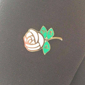 Shriners Lapel Pin - Square and Compass G White Rose - Bricks Masons