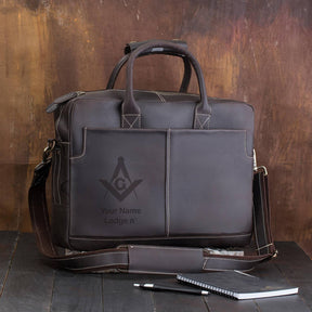 Master Mason Blue Lodge Briefcase - Matte Brown Leather - Bricks Masons