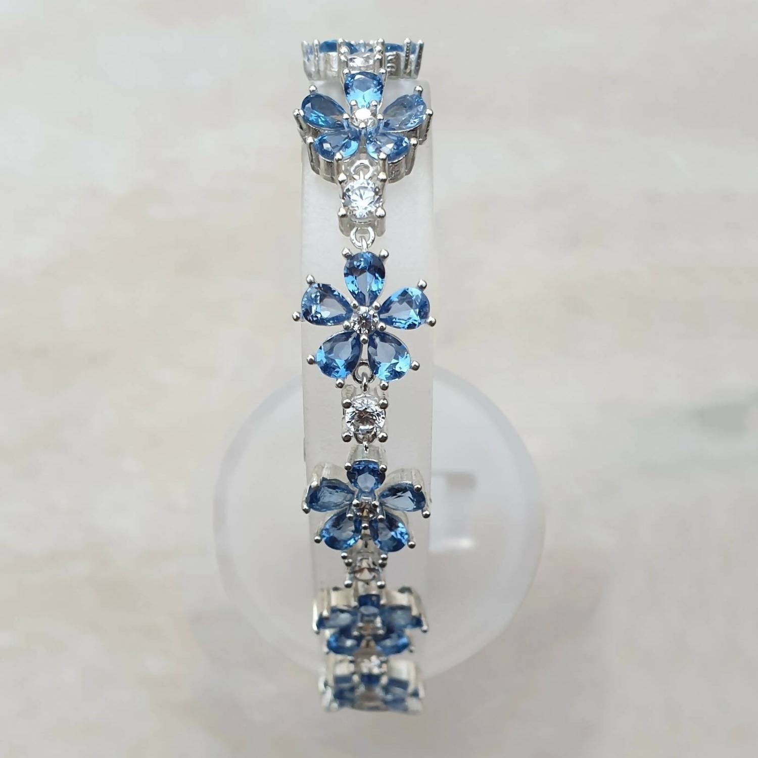 Masonic Bracelet – Forget Me Not 925K Silver With Light Blue Stones - Bricks Masons