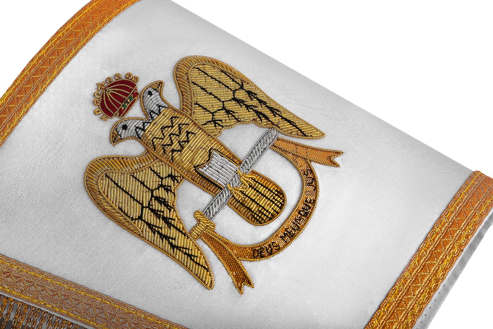 33rd Degree Scottish Rite Cuff - White Silk with Hand Embroidery Gold Bullion - Bricks Masons