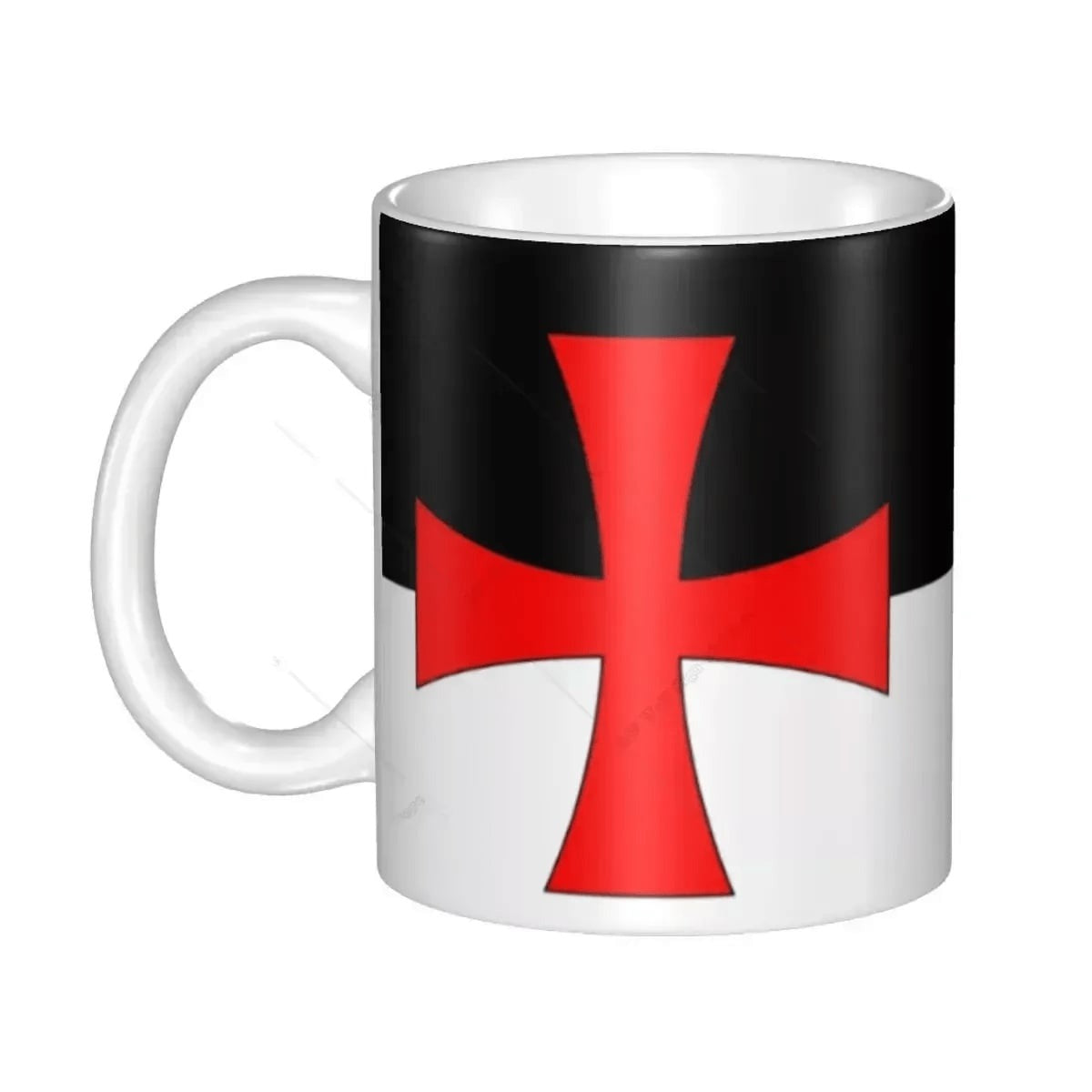 Knights Templar Commandery Mug - Black & White With Cross - Bricks Masons