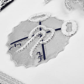 Treasurer Blue Lodge Officer Apron - Dark Blue With Silver Hand Embroidery Bullion - Bricks Masons