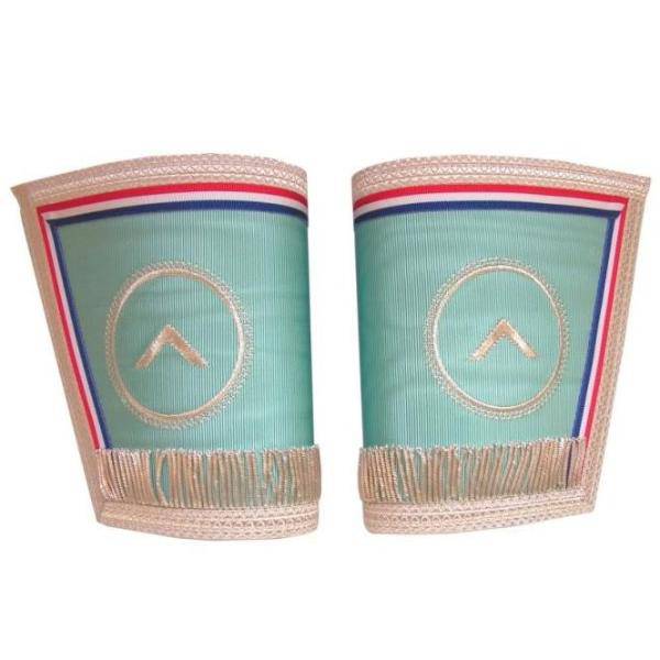 Worshipful Master Emulation Rite Cuff - Sky Blue Hand Embroidered with Fringe - Bricks Masons