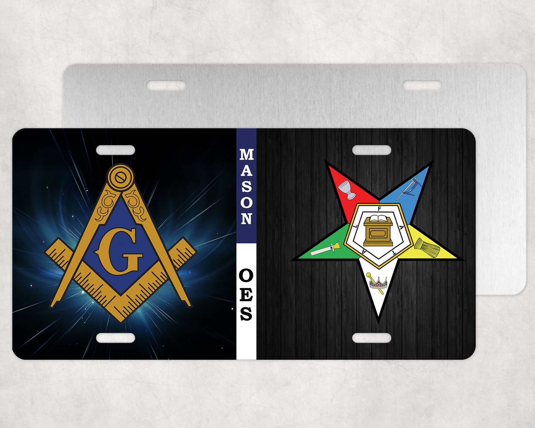 OES Master Mason Blue Lodge License Plate Frame - Lightweight Aluminum - Bricks Masons