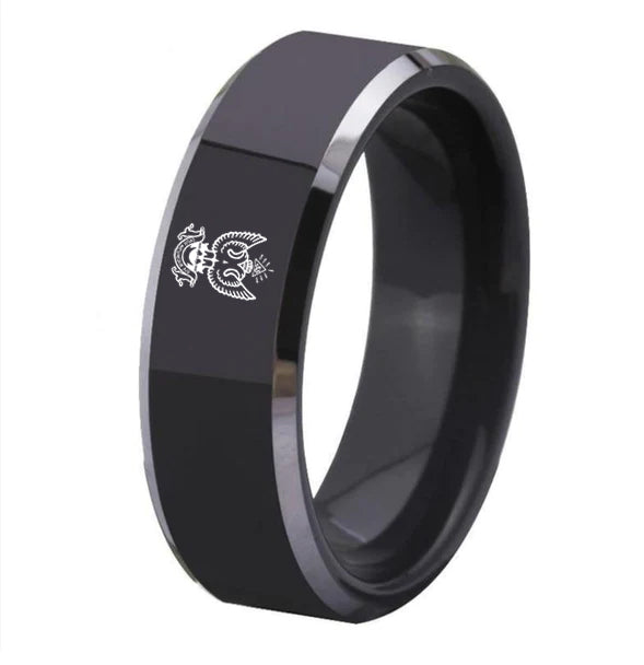 33rd Degree Scottish Rite Ring - Wings Up Black Tungsten Carbide - Bricks Masons