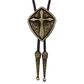 Knights Templar Commandery Bolo Tie - Various Colors Shield Cross Leather Rope - Bricks Masons