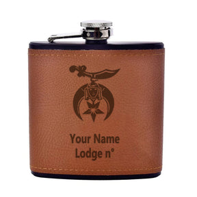 Shriners Flask - Leather & Stainless Steel - Bricks Masons