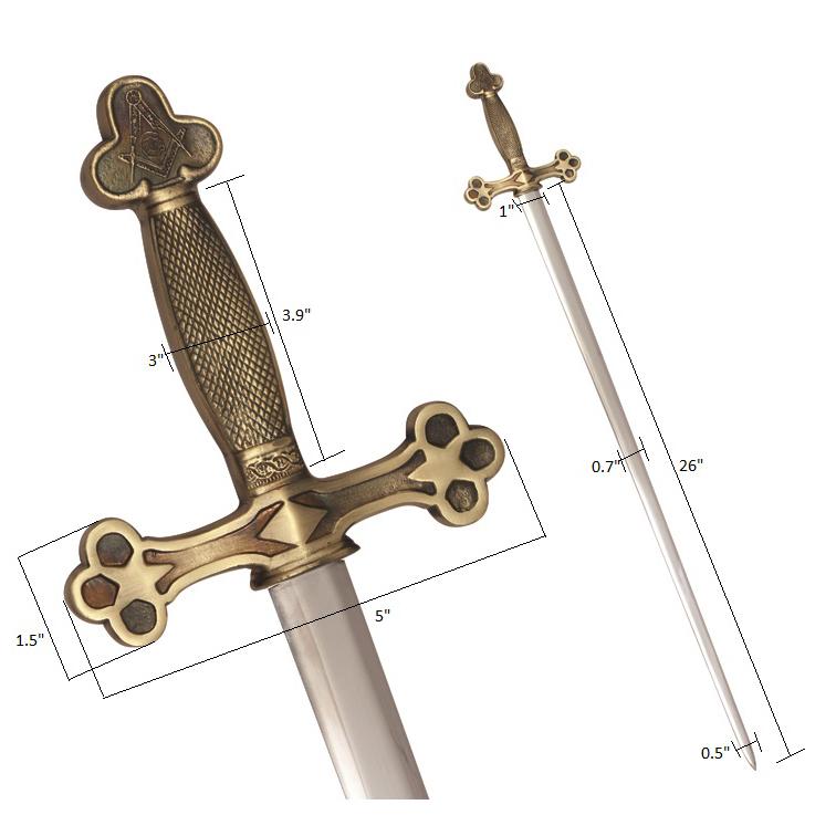 Masonic Ceremonial Sword Square Compass G + Free Case - Bricks Masons